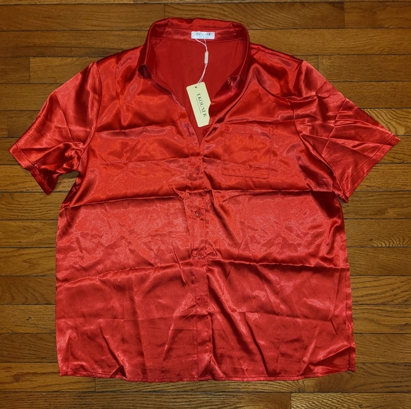 Ekouaer Red Satin Pj Set - Picture 2 of 8